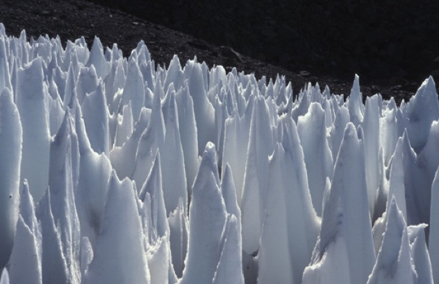 2. Penitentes: Ice can do a lot of funky things in nature and these formations are called penitentes. Each shard can grow up to 13 feet tall. They are formed in high-altitude areas with low humidity. They occur in such rare places with extreme weather that you’ll never have to worry about running into one of these giant ice shards.